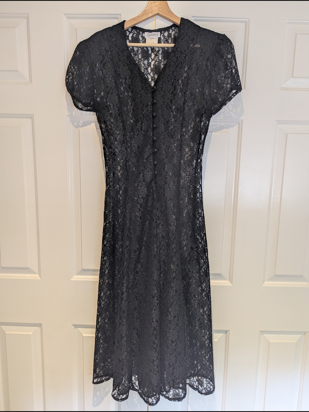 Vintage Savannah Black Lace Midi Dress Button Front Corset Whimsigoth Coquette